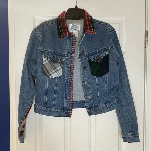 Jordache vintage Denim Jacket with Plaid Details - Picture 1 of 4